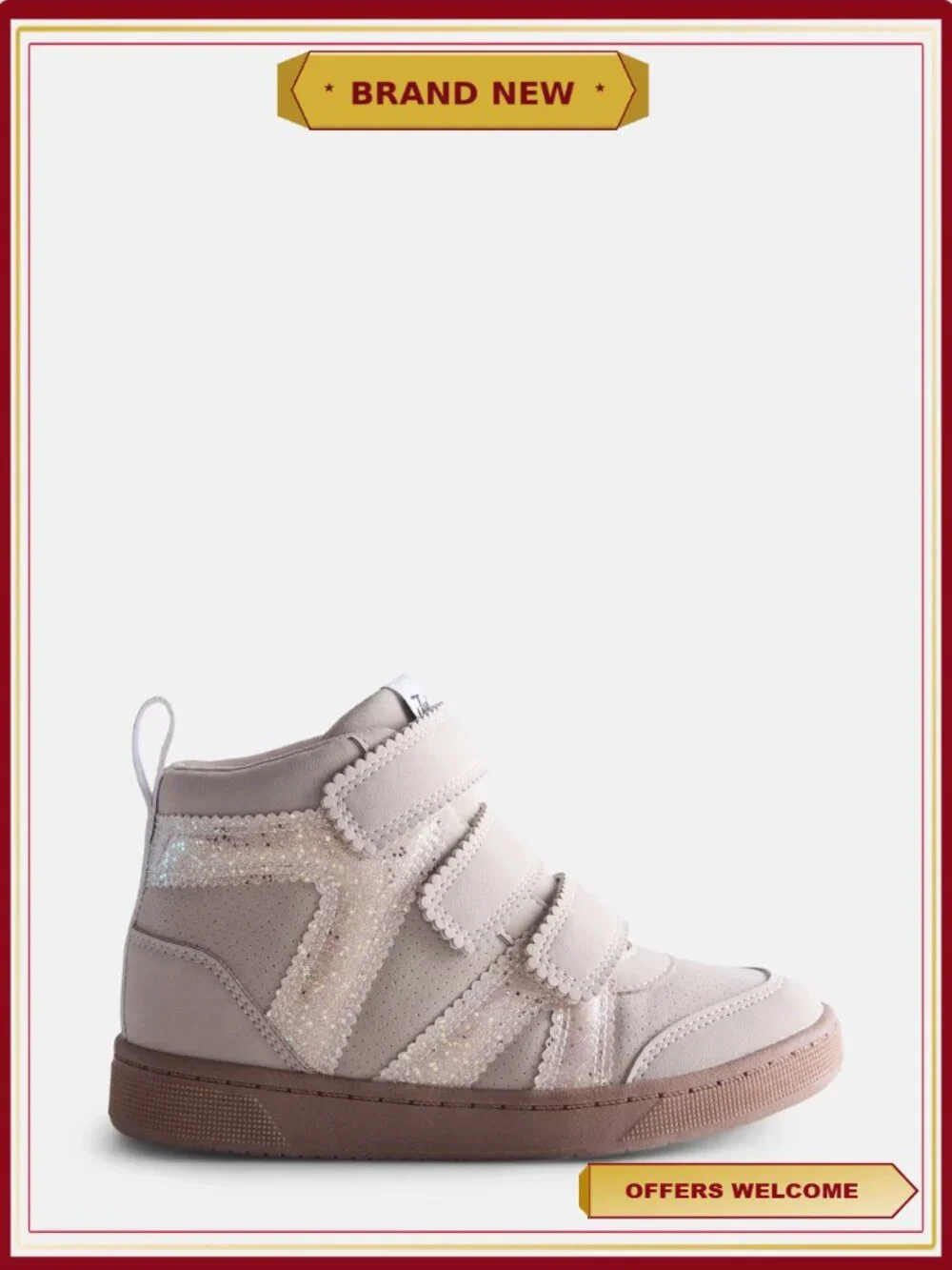 Girls Wedge Sneakers Glitter High Tops Hook-and-Loop Straps Padded Collar